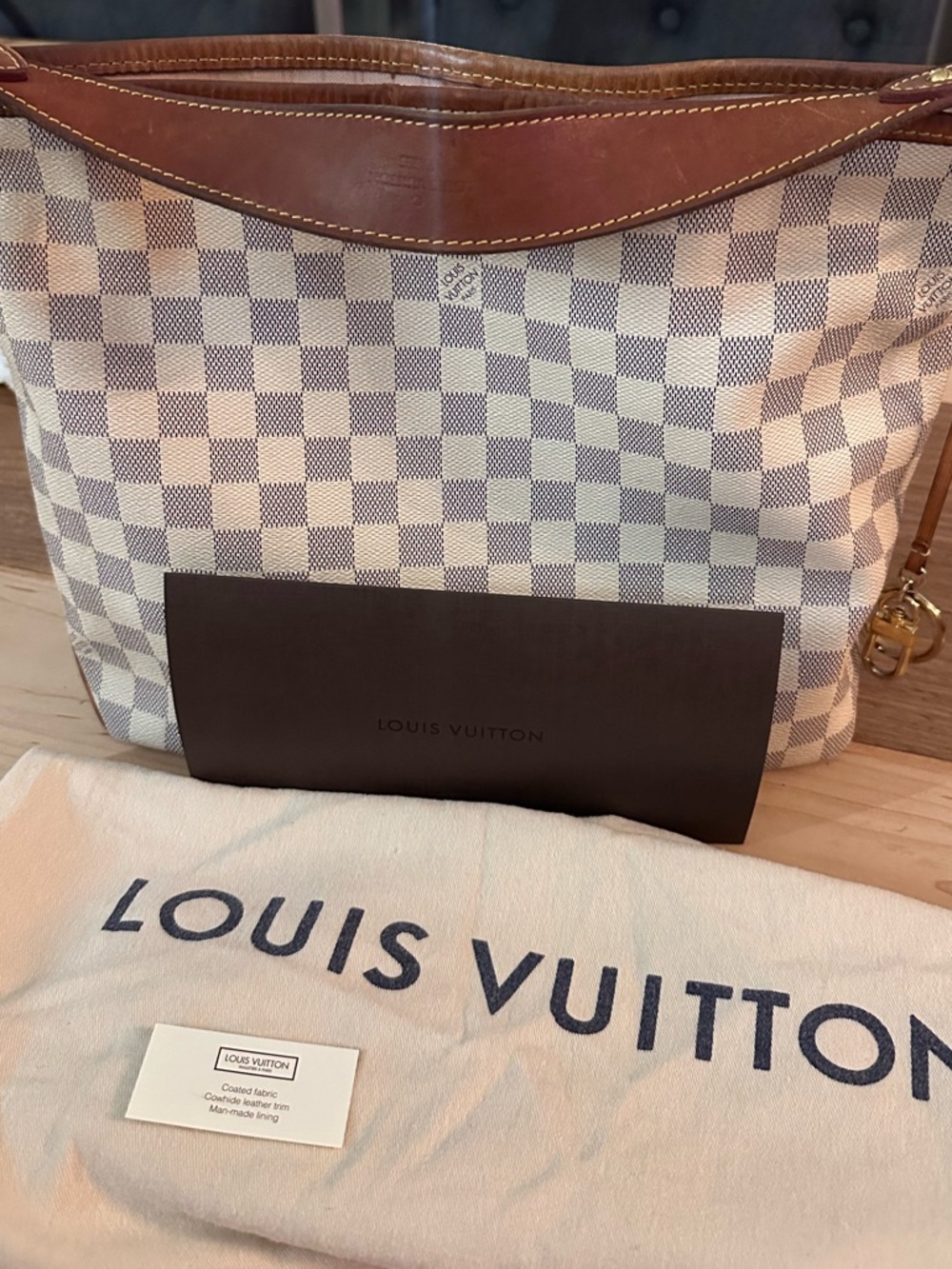 Louis Vuitton Beige and Brown Damier Azur Check Canvas Shoulder Bag Trim